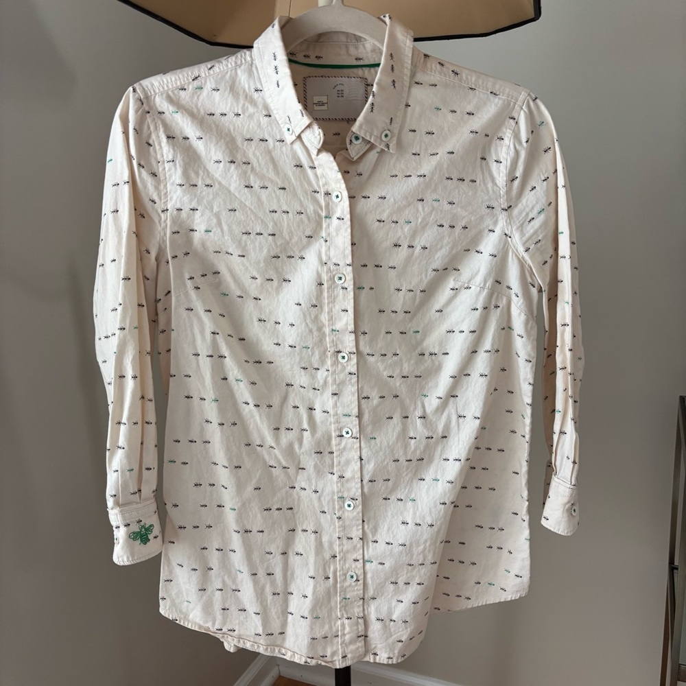 Anthropologie Postmark Ant Print Novelty Button-Up Blouse Top Size 2